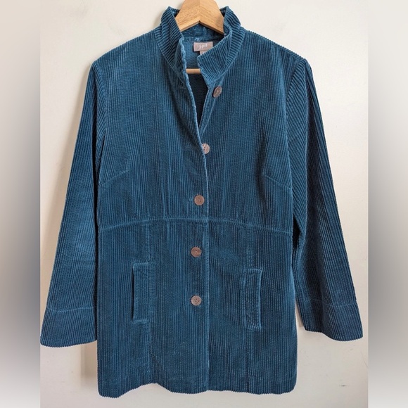 Coat J. JILL Jacket Corduroy Teal Blue Green Cotton Velvet Size Small Petite SP - Picture 5 of 13